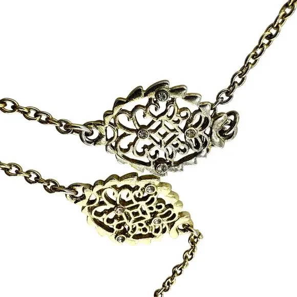 Ann Taylor Filigree Panel Crystal Accented Extra Long Gold Tone 40" Necklace - Picture 5 of 6